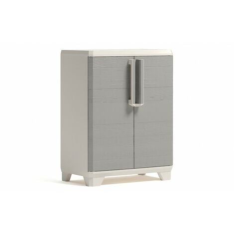 Keter Split Cabinet Recycling Premium Wood Contenitore con coperchio per la Raccolta Differenziata, Pattumiera in plastica, Beige, 68x39x92 cm