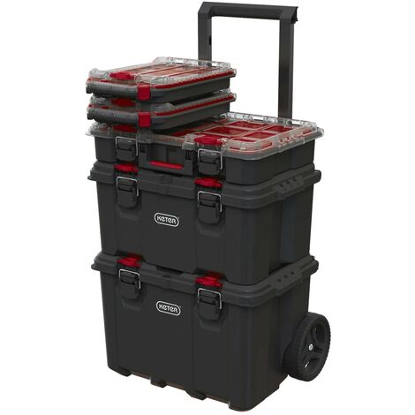 Keter Stack N Roll Modular Wheeled Tool Box + x2 Small Organisers KETSNRMOD