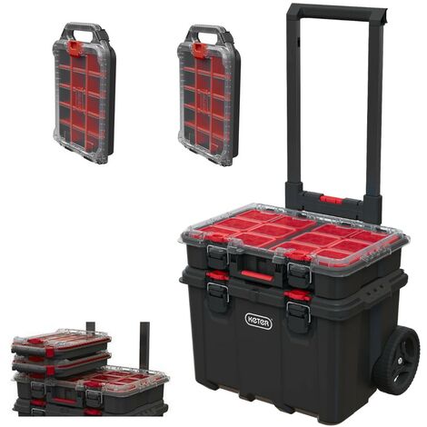 Keter Stack N Roll Wheeled Tool Box + x1 Large Organiser + x2 Half Organisers
