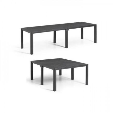 Keter – Table de jardin modulable 3 en 1 – Rectangulaire en résine synthétique gris graphite – Finition bois – 6 places pour extérieur