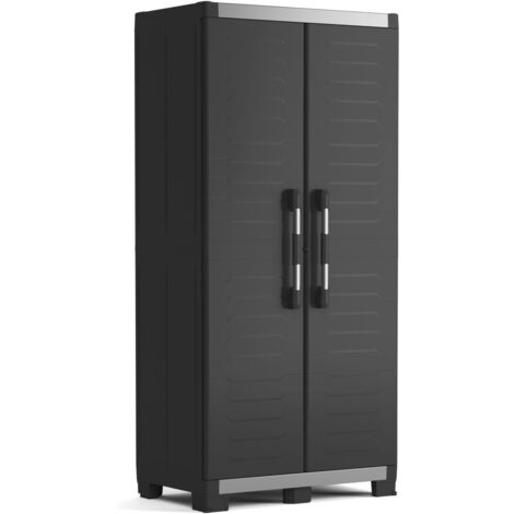 Keter- XL Armadio Alto Garage - Armadio multifunzionale in resina - Ripiani e piedini regolabili, maniglia soft touch - Cerniere in metallo - Cucina, garage, officina - 89 x 54 x 188 cm - Nero