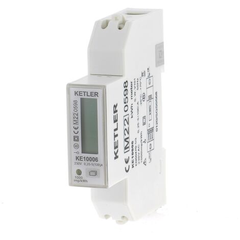 Ketler – KE10006 – Compteur électrique modulaire monophasé 100 A – Tension 230 V – Certifié MID – Affichage LCD – Installation sur rail DIN