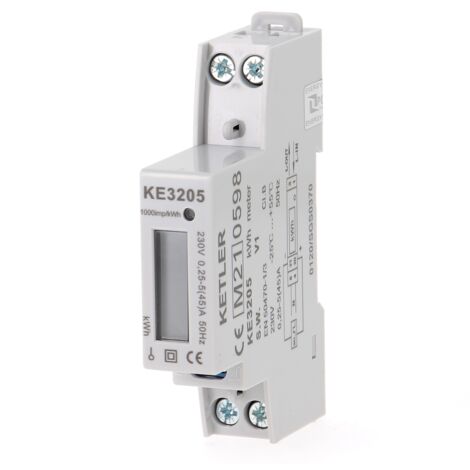 Ketler – Compteur électrique modulaire monophasé 45A KE3205 – Tension 230V – Affichage LCD – Certification CE et MID pour facturation