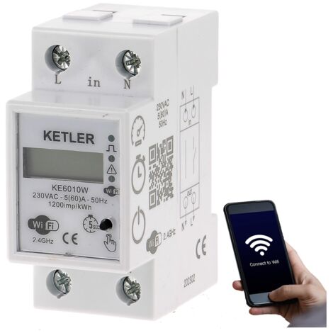 Ketler – KE6010W – Compteur contacteur électrique modulaire – Monophasé 60A – Mesure directe – WIFI compatible Smart Life et Tuya