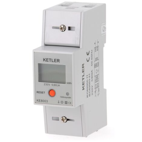 Ketler – KE8003 – Compteur électrique modulaire monophasé 80A – Affichage LCD – Remise à zéro partielle – Sortie d'impulsion