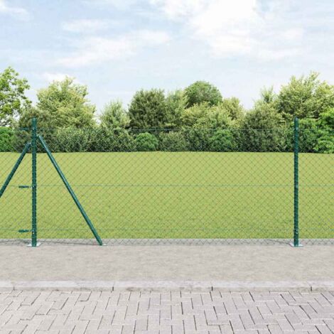 Kettengitterzaun mit 13 Flanschpfosten 1x25 m Verzinkter Stahl vidaXL829086