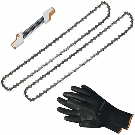 Kettensäge Zubehör - 2x Sägekette 35cm Picco Micro Mini 3 Ersatzkette + 2in1 Feilenhalter mit Feile 4 mm