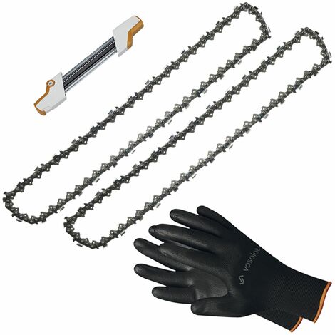 Kettensäge Zubehör - 2x Sägekette 40cm Picco Micro 3 Ersatzkette + 2in1 Feilenhalter mit Feile 4 mm