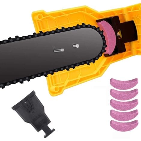 DPZO Kettensägenschärfer, Kettensägenschärfer-Set, Kettensägenblattschärfer, Schnellschärfstein, Schleifwerkzeuge, Stangenmontage, passend für 14 16 18 20 Zoll, elektrischer Sägenschärfstein mit 5 Schleifs