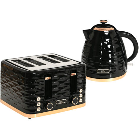 Kettle and Toaster Sets, 3000W 1.7L Rapid Boil Kettle & 4 Slice Toaster with 7 Browning Controls, Defrost, Reheat and Crumb Tray, UK Otter thermostat, Black