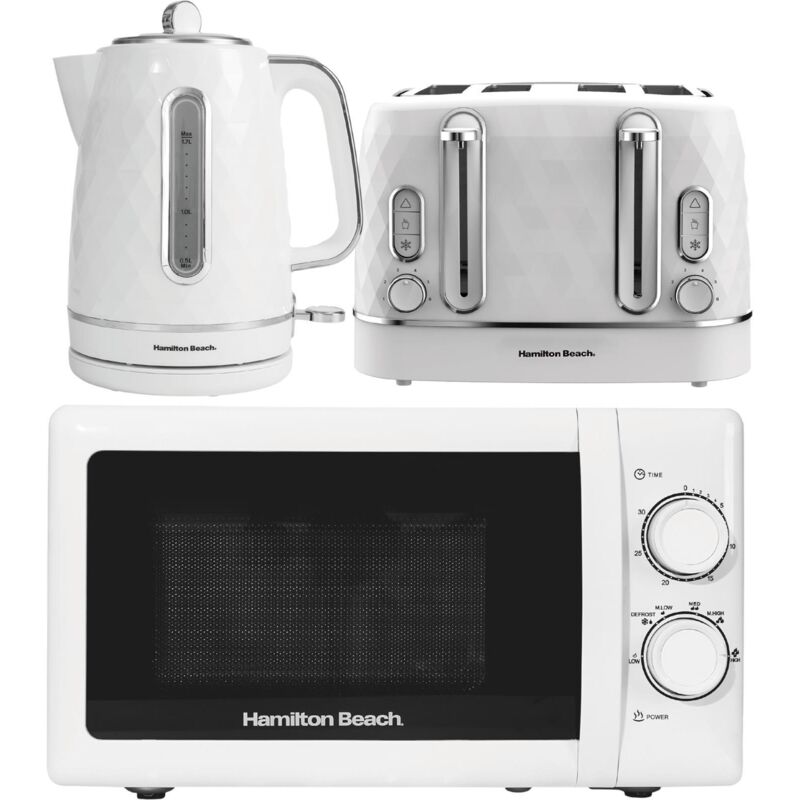 Hamilton Beach Diamond Kettle, Toaster & 20L Microwave with Stainless Steel Cavity - White