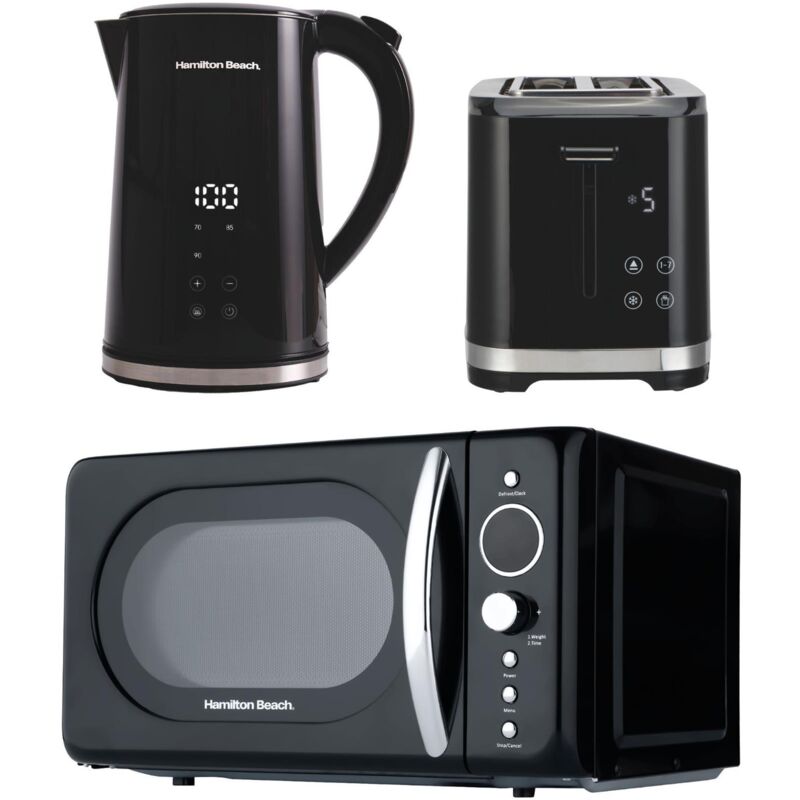 Kettle, Toaster & Retro Microwave Set, FlexiControl, Black, Hamilton Beach HBFLEXRET