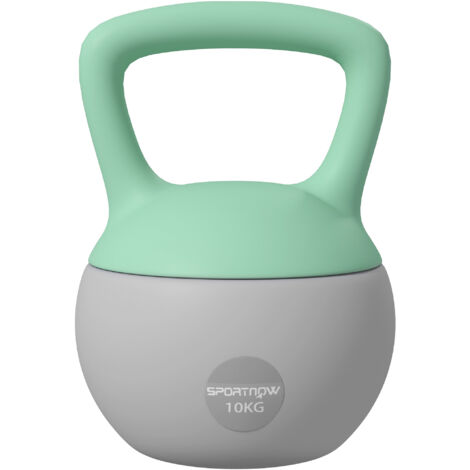 Kettlebell 10 kg, sable métallique, poignée antidérapante, entraînement maison, 21x21x30 cm, vert/gris