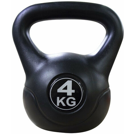 Kettlebell Fitness 4 Kg in PVC con Sabbia e Maniglia Nero