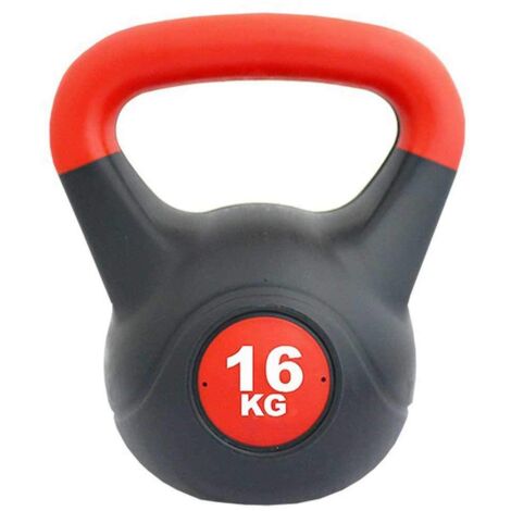 KETTLEBELL PVC REMPLI DE CIMENT - POIDS 16KG - ROUGE ET NOIR