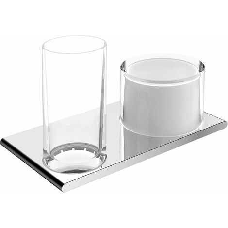 Keuco Edition 400 - Dispenser di sapone liquido e bicchiere con supporto, vetro/cromo 11553019000