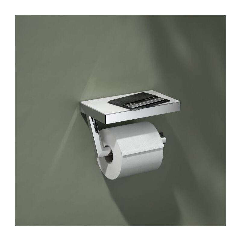 Reva porte-papier hygiénique 12873019000 chromé, avec étagère en verre, forme ouverte, largeur de rouleau 100/120mm - Keuco