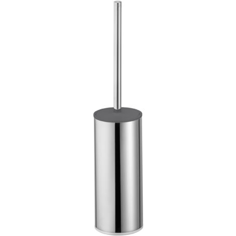 KEUCO Toilettenbürsten-Garnitur aus Metall chrom und Kunststoff grau, WC-Bürste mit Halterung und Deckel, Standmodell für Bad und Gäste-WC, Moll