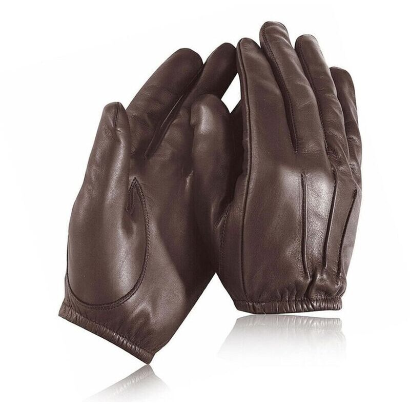 Kevlar-lined cut-resistant protective gloves for police, made of fire-resistant leather, heat-resistant, SIA safety (brown), size M (pack of 1)
