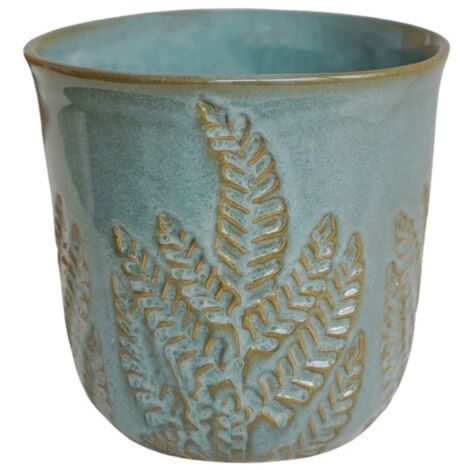 Kew Embossed Fern Planter - Ceramic - L22.5 x W22.5 x H21.5 cm - Teal
