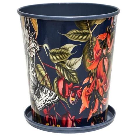 Kew Temperate House Planter with Saucer - Mild Steel - L14 x W14 x H16 cm - Navy