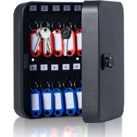 Key Cabinet Wall Mounted 48 Cabinet Safe - Solid Steel Security Storage Box Outdoor Keysafe Lockbox for Home Office (20 Centilitres, Black)