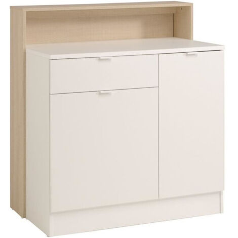 KEY - Meuble multifonctions - Module cuisine 2 portes 1 tiroir / Bar / Travail - 103,5 x 59 x 115 cm - Chene / Blanc - PARISOT