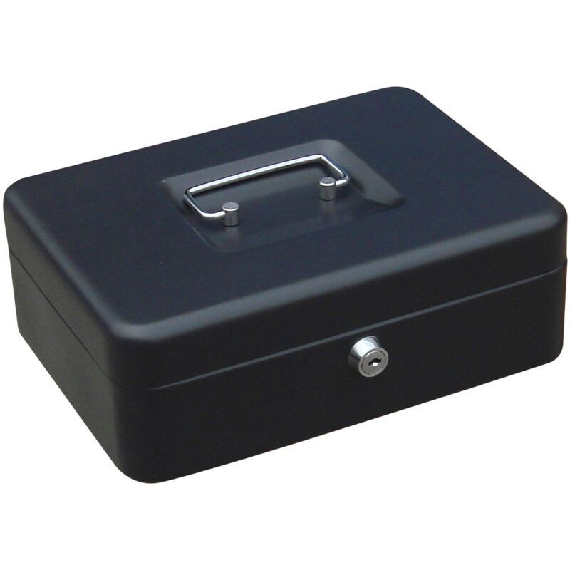 Key-operated cash box, 25 cm wide x 9 cm high x 18 cm deep