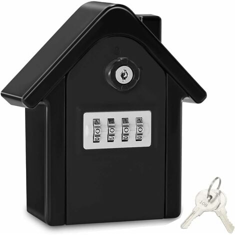 Key Safe Wall Mounted Key Box with Digital Code & Emergency Keys, Large Key Safe Box XL Size Outdoor Key Safe for Home, Office, Factory, Garages (Black)