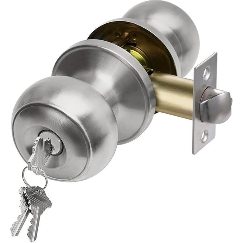 Keyed Entry Door Knob Set, Entrance Door Lock in Solid Stainless Steel for Exterior and Interior, Round Ball Handle, 1 Pack