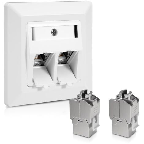 Keystone CAT7/CAT6A Netzwerkdose, 2 LAN-Buchsen mit 6 Keystone RJ45-Modulen, vollständig geschirmt, STP, RJ45 Ethernet, Cat 7 Netzwerkdose für Ethernet, DSL-Patchkabel, Installationskabel