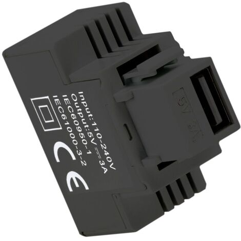 Keystone Einbaunetzteil USB-A Buchse 3A Farbe Schwarz Fanton 82897