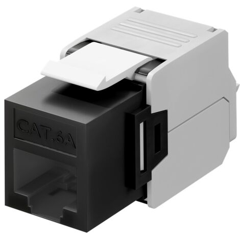 Keystone Modul RJ45 CAT 6A, UTP, 16,5 mm breit, Krokodil-Typ, Schneidklemme für werkzeugfreie LSA-Montage. Farbversion Schwarz