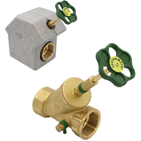KFR-Ventil 1/2" bis 2" mit Prüfschraube Muffenanschluss mit Dämmschale und Entleerung sowie steigender Spindel in verschiedenen Größen