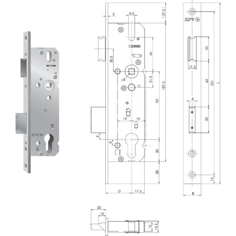 Kfv Rr-Schloss 49N,  DM 35mm,  Din 92,  U-Stulp 6x24x245mm verzinkt,  Nuss 8mm