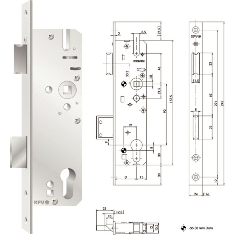 KFV Schmalkastenschl. 59 PZW, DM 30 mm Nuss 10 mm, Niro U-Stulp 24x6x245 mm