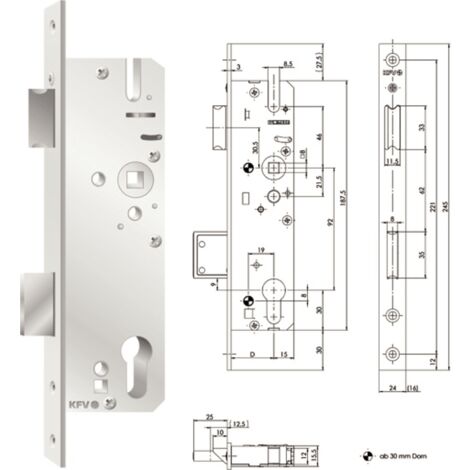 KFV Schmalkastenschl. 59 PZW,  DM 35 mm Nuss 8,6 mm,  Flachstulp 24x3x245 mm Niro