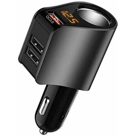 LINGHHANG Kfz-Ladegerät-Verlängerung, Zigarettenanzünder-Adapter, Steckdosen-Splitter mit 3 USB und Voltmeter, kompatibel mit iPhone 13, 12, 12 Pro Max, iPad, Samsung, passend für 12 V/2 Kfz-Steckdose