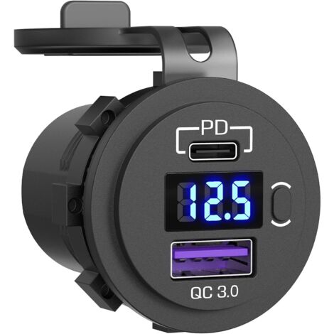 Kfz-Ladesteckdose, Kfz-Steckdose, mit LED-Voltmeter und Schalter, schnelles Kfz-Ladegerät für Auto, Boot, LKW
