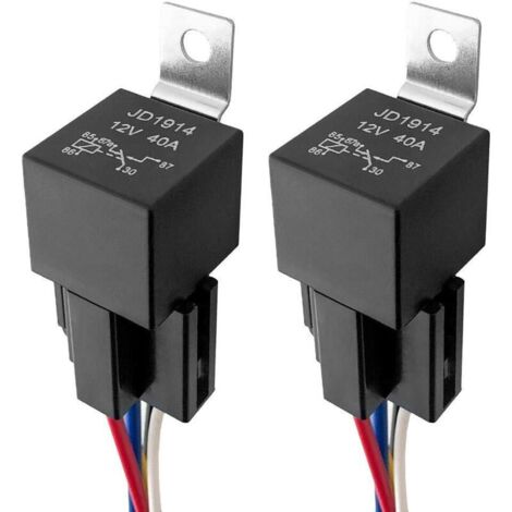Kfz-Relais, 5-poliges SPDT-Relais, Hochleistungs-Relais-Set mit Stecker und Kabelbaum für Fahrzeuge, Hochleistungsschalter und Anlasser, 12 V 40 A, 2er-Pack
