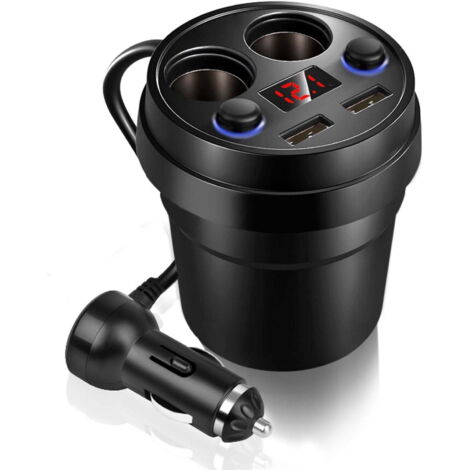 Kfz-Zigarettenanzünderadapter, duales USB-Ladegerät (12–24 V, 80 W, 3,1 A) mit Getränkehalter und LED-Spannungsanzeige für Handy/Tablet/Computer