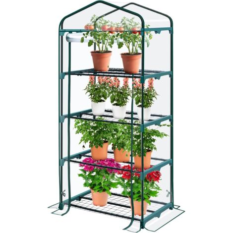 Kgagh-1550 Serre De Jardin Avec 4 Étagères, Avec Porte Enroulable, Transparente, Stable Et Facile À Monter, Serre D'hivernage Pour Balcon, Terrasse Et Jardin, 158 X 68 X 50 Cm