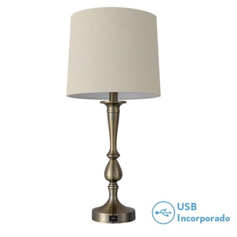 Khalifa Tischlampe 1xe27 Leder 60'5x28x28 cm port usb