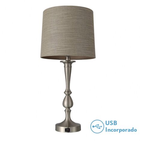 khalifa Tischleuchte 1xe27 nickel 60'5x28x28 cm port usb
