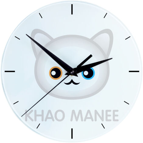 Khao Manee - MDF-Uhr mit Grafik und Aufschrift von Art-Dog