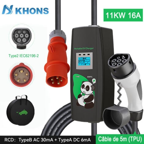 Khons 11kw Chargeur De Voiture Électrique 3 Phases 16A Chargeur Portable Type 2 EVSE Chargeur De Voiture Électrique IEC62196