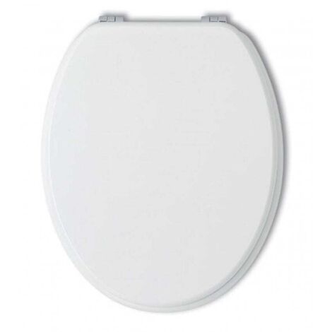 Kiamami Valentina – Abattant WC universel en MDF laqué blanc brillant – Charnières chromées réglables – Fixation entre 14 et 18 cm d'entre-axe