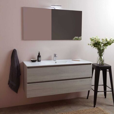 Kiamami Valentina – Armoire de toilette murale 120 cm avec lavabo intégré et miroir – 2 tiroirs à fermeture douce – Finition bois clair Olmo Leone