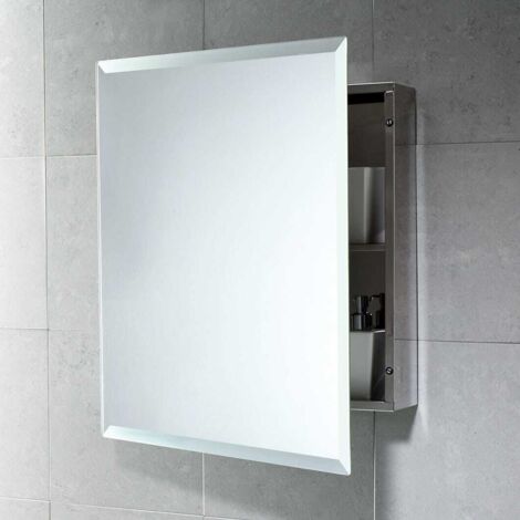 Kiamami Valentina – Armoire suspendue avec miroir en acier inox – Dimensions 52x60 cm – Porte à fermeture magnétique – Tablette interne réglable