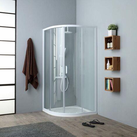 Kiamami Valentina – Paroi de douche angulaire 80x80 cm – Verre trempé 4 mm – Ouverture coulissante – Aluminium blanc – Rayons de courbure 550 mm